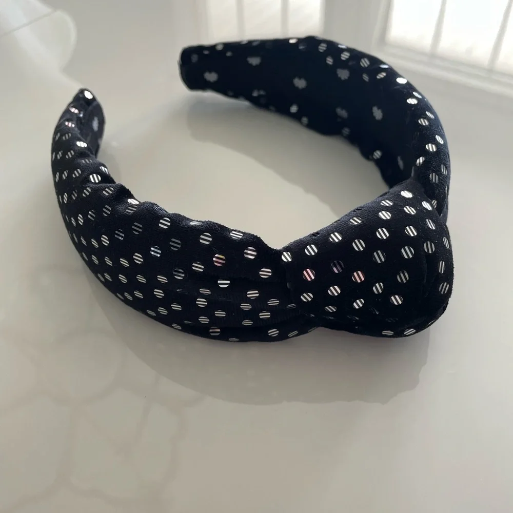 Lele Sadoughi Knotted Polka-Dot Velvet Headband - Picture 2 of 3